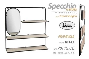 MENSOLA DA PARETE CON SPECCHIO PIEGHEVOLE BACHECA LIBRERIA METALLO h70*16*70cm - Foto 1 di 5