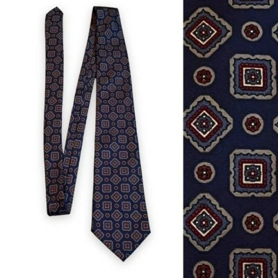 Подлинный галстук Lanvin Paris 100% шелк темный геопринт роскошный дизайнерский классический подготовительный - Изображение 1 из 4