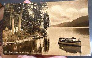 Edward h Mitchell RPPC Sepia Spirit Lake New Spokane, WA On Lake w/boats - Picture 1 of 2