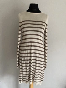 PHASE EIGHT Beige Striped Knit Jumper Dress Pleat Detail Size 10 Smart Casual - Picture 1 of 5
