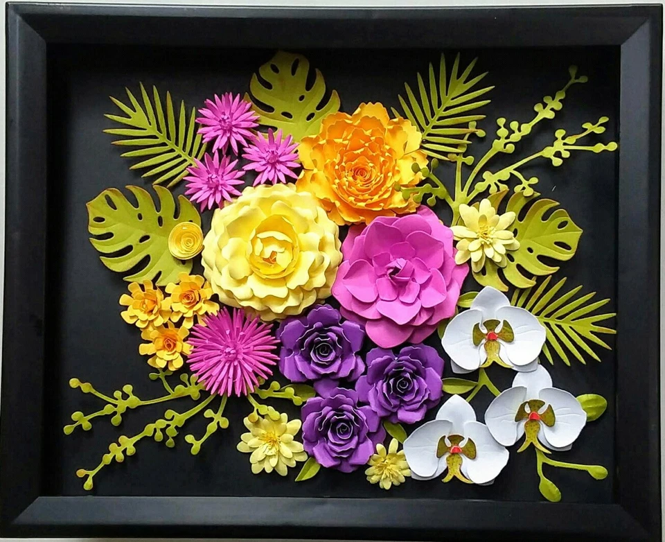 Caja de sombras enmarcada 3D arte de pared rosa orquídeas arreglo floral hogar guardería decoración Foto 1 de 4