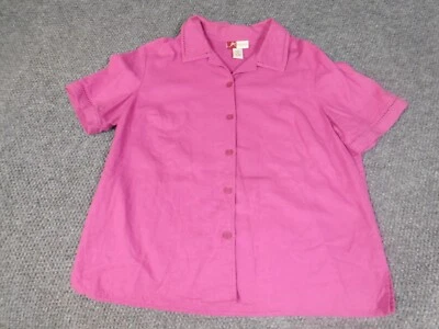 JM Collection top 14 pink linen button up womens classic blouse - Image 1 of 4