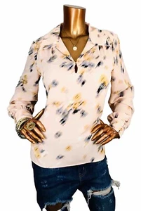 Calvin Klein M Top Tie Dye Prints Low V Cut Bluse Langarmshirt Easywear - Bild 1 von 10