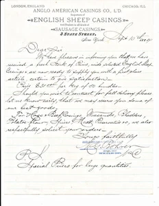 1884 BILL HEAD LETTERHEAD ANGLO AMERICAN CASINGS CO - CASQUILLOS DE OVEJA INGLESES - Imagen 1 de 1