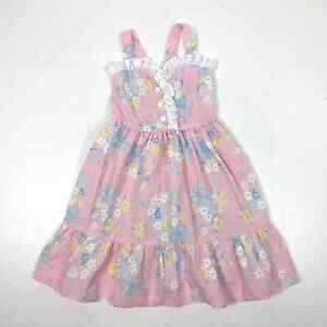 Vtg Wonderland Dress Girls Sz 8 Pink Girly Preppy Floral Sundress Sweetheart