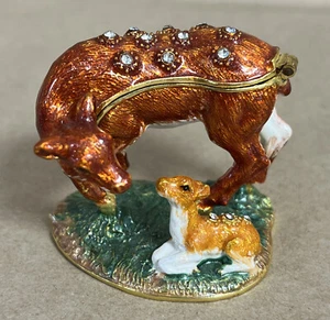 Emaille Strass ~ Doe & Fawn ~ 2 Hirsche klappbare Schmuckset-Box - Bild 1 von 11