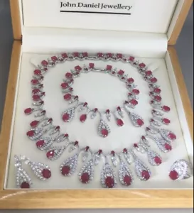 4 Piece Simulated Ruby & Diamond Necklace Set 18k White Gold Filled Luxury G Box - Picture 1 of 14