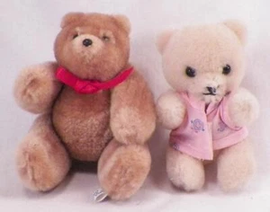 2 Teddy Bears Jointed Plush Tan Brown Daikin & Korea Small Toys - Picture 1 of 8