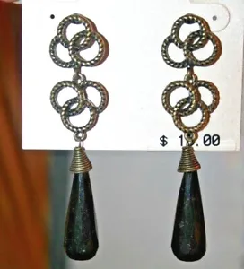 Bronze Color Circles with Large Black Dangling Bead/preowned - Picture 1 of 3