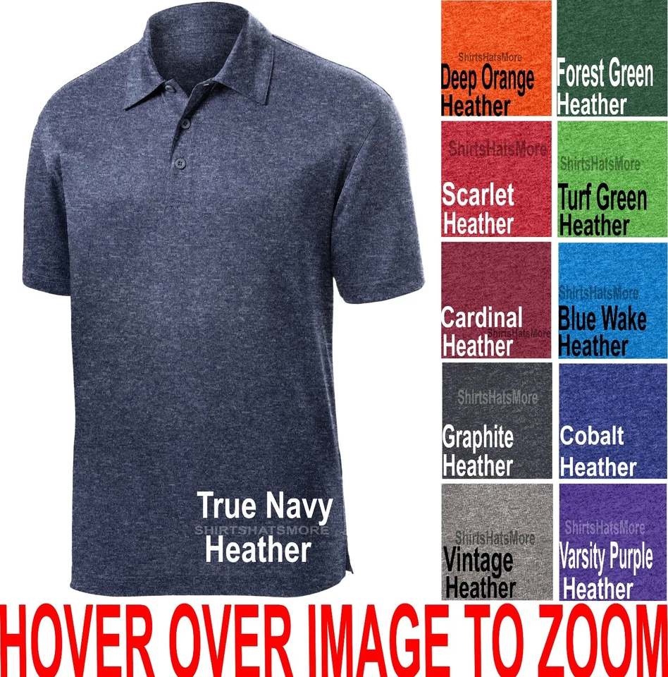 Mens HEATHERED Moisture Wick Polo Shirt Dri Fit  XS, S, M, L, XL, 2X, 3X, 4X - Image 1 of 1
