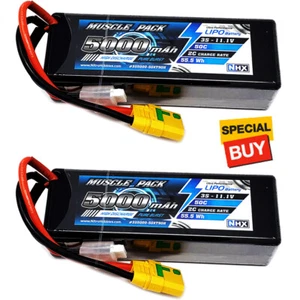 NHX Muscle Pack 3S 11.1V 5000mAh 50C Hard Case Lipo Battery (2) w/XT90 Connector - Picture 1 of 3