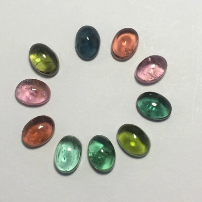Amazing multi color tourmaline cabochon gemstone natural 10 pcs oval  9.85 carat - Image 1 of 4
