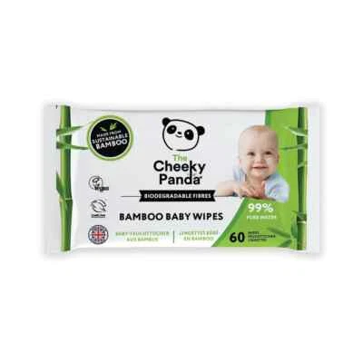 Cheeky Panda Biodegradable Bamboo Baby Wipes Packet of 60 Wipes (Pack of 12)