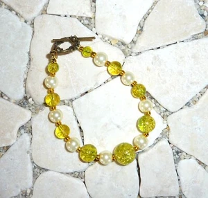 ★ DIY ★ Armband ★ gelbgrün & champagner ★ - Bild 1 von 1