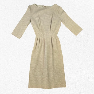 Vestido Midi Tejido Lana Mod Cintura Ajustada Manga 3/4 Dorado Brillo Años 50 Talla 2 Foto 1 de 4