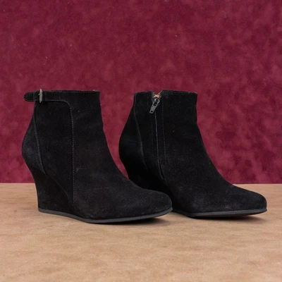 Lanvin Paris Women Black Suede Dress Zip Wedge Ankle Booties 7US EUR 37.5 - Image 1 of 4