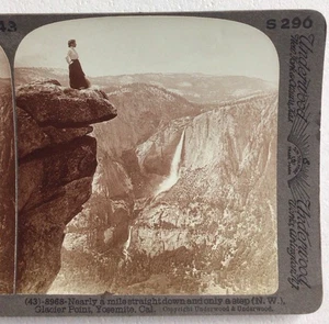 Women Standing On Glacier Point Yosemite California Stereoview - Picture 1 of 3