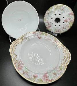 Haviland France Porcelain Covered Butter Cheese Dish Purple Flowers 3 Piece RARE - Picture 1 of 9