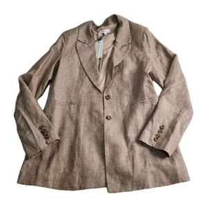 AERE Tweed Longline Linen Blazer Size 10 Classic Neutral Check BNWT RRP $349 EC - Picture 1 of 11