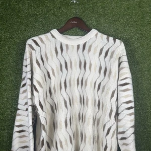 Vintage Alan Stuart Knit Sweater Mens Large Cosby Grandpa Pullover Striped Cream - Picture 1 of 7