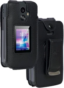 Noir Végétalien Cuir Coque avec Clip Ceinture Écran / Clavier pour Tcl Clapet 3 - Photo 1 sur 10