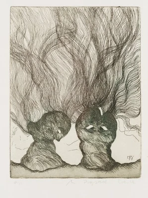 M. PROPACH-VOESTE (20.Jhd), Baumgeister. Zwei fantastische Bäume,  1977, Rad. - Bild 1 von 4