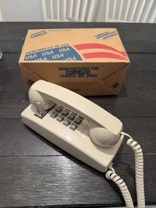 RETRO Off WHITE PUSH BUTTON CORDED BASIC WALL PHONE TELEPHONE CORTELCO EC - Picture 1 of 9