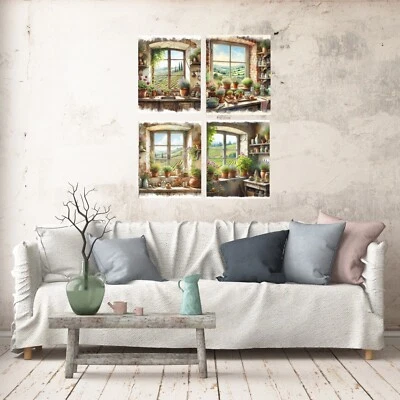 Juego de 4 impresiones en lienzo de arte de pared de 8x10 vista de la Toscana Foto 1 de 4