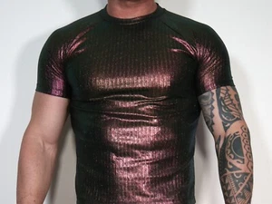 MEN'S COPPER SHINY RIBBED SHIRT ADULT MEDIUM - Picture 1 of 5