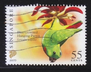 SINGAPORE 2007 BLUE-CROWNED HANGING PARROT $0.55 3RD RE-PRINT (2007D) STAMP USED - Picture 1 of 4