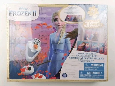 Disney Frozen II Wood Puzzles 3x 24 Piece Jigsaw Ages 3+ NEW - Image 1 of 2