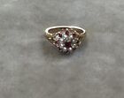 Vintage Gold Plated Red, Clear Gemstone Ring. Size 7