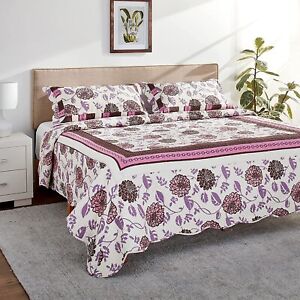 DaDa Bedding Floral Eclectic Pink Purple Blooms Quilted Bedspread Set, Cal King