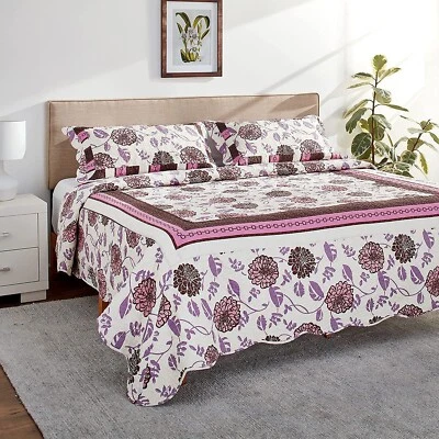 Juego de colcha acolchada DaDa ropa de cama floral ecléctica rosa púrpura flores, Cal King Foto 1 de 4