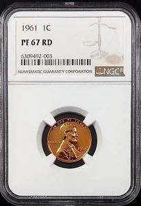 1961 Proof Lincoln Cent certified PF 67 RD by NGC! sku 92003 - Picture 1 of 4