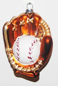 CHRISTMAS ORNAMENT BASEBALL GLASS GLOVE BALL BACK FIVE FINGERS WEBBING LACE - Picture 1 of 1