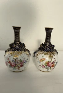 Pair Of Royal Worcester Bottle Vases Floral Design - Picture 1 of 10