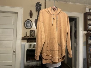 Maurice’s Women’s Sz L Tan Hoodie Plaid Inside Hood & On Pull Strings - Picture 1 of 3