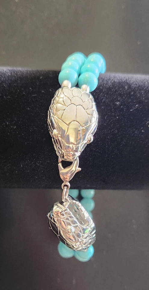 Blue Howlite Beaded Stretch Bracelet with Snake Head clasp- 8 inch Foto 1 de 1