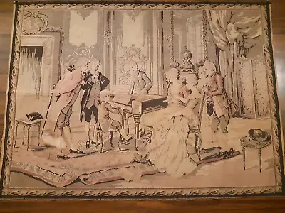 Vintage French Tapestry Antique Wall Hanging Piano Music Room Scene 52X39inches • 513.76$