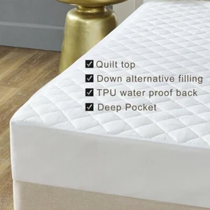 PROTECTOR COLCHÓN ACOLCHADO IMPERMEABLE INDIVIDUAL PEQUEÑO DOBLE CAMA SUPER KING SIZE - Imagen 1 de 5