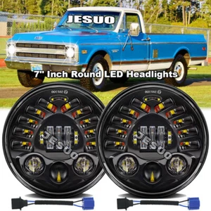 Pair 7" Inch Round LED Headlights HI/LO for 1968-1974 Chevy K10 K20 K30 Pickup - Picture 1 of 13