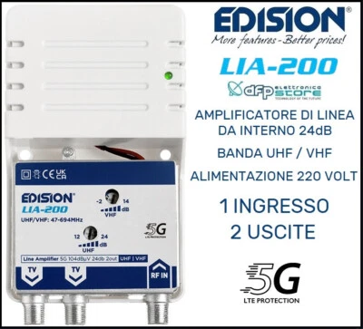 Amplificatore Segnale Antenna Tv Da Interno VHF UHF 2 Uscite Alto Guadagno LTE