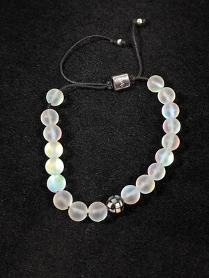 Pulsera de cordón negro ajustable con cuentas redondas de vidrio esmerilado iridiscente playa costera Foto 1 de 4