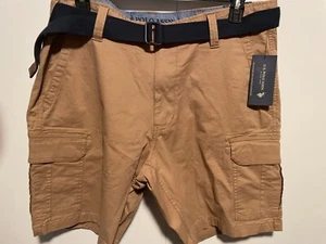 Polo Association Herren Cargo Shorts Größe W40 in 10" Honig Hellbraun Gürtel Stretch - Bild 1 von 6