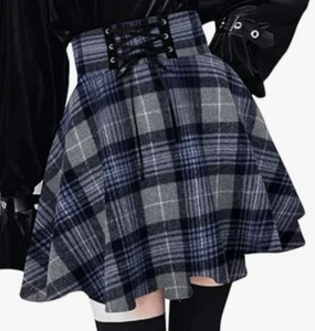 NEW Idealsanzun Women's Wool Blend Lace Up Skater Pleated Skirt Size Large - Picture 1 of 2