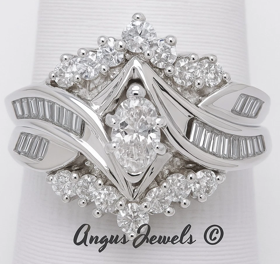 Anel de noivado de diamante IGI corte marquesa criado em laboratório 2,00 quilates | Ouro branco 14K 💍 - Imagem 1 de 1