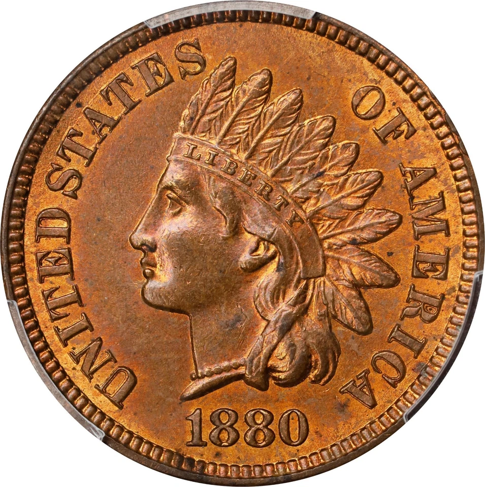 Indian Head Cent 1880 PCGS MS-64 RB! About 85-90% Red! Superb near-Gem! - Image 1 of 4