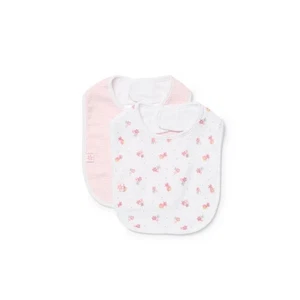 Baby Girls Marquise 2 Pack Pink Floral & Stripe Cotton Bibs - Picture 1 of 4