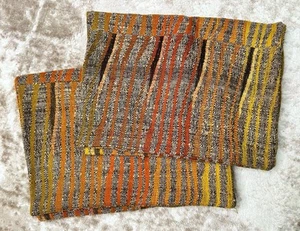 Crate & Barrel Lumbar Throw Pillow Cover Set Of 2 100% Silk Wool Woven Brown - Picture 1 of 8